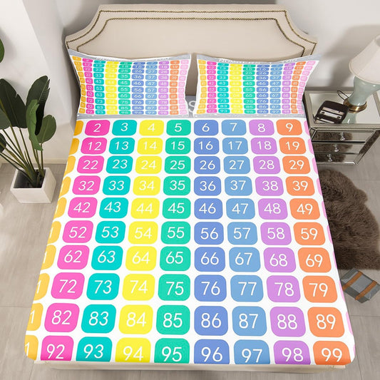 Numbers Alphabet Fitted Sheet Twin, Cartoon Alphabet Bedding Set - Educational Bed Sheet Set for Kids Learning Time 2Pcs