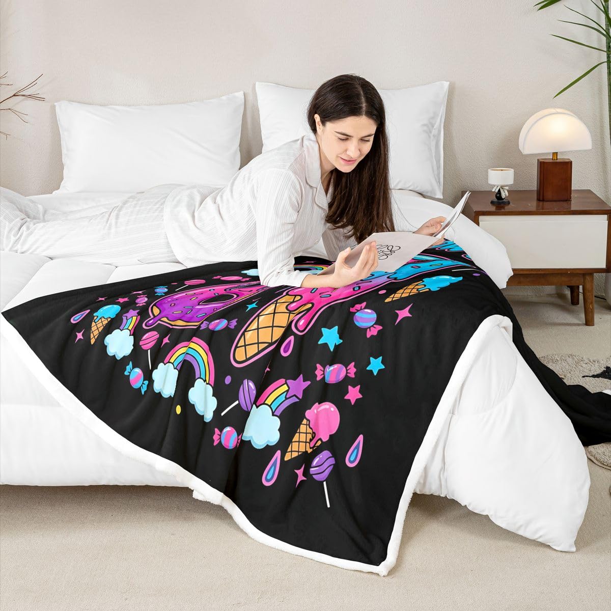 jejeloiu Six Seven 6 7 Throw Blanket Funny Ice Cream Drip Soft Fleece Sherpa Cozy Fuzzy Plush Warm Dunuts Sprinkles Fuzzy Plush Throw Coquette Aesthetic Throw 50"x60" for Bed Couch Living Room