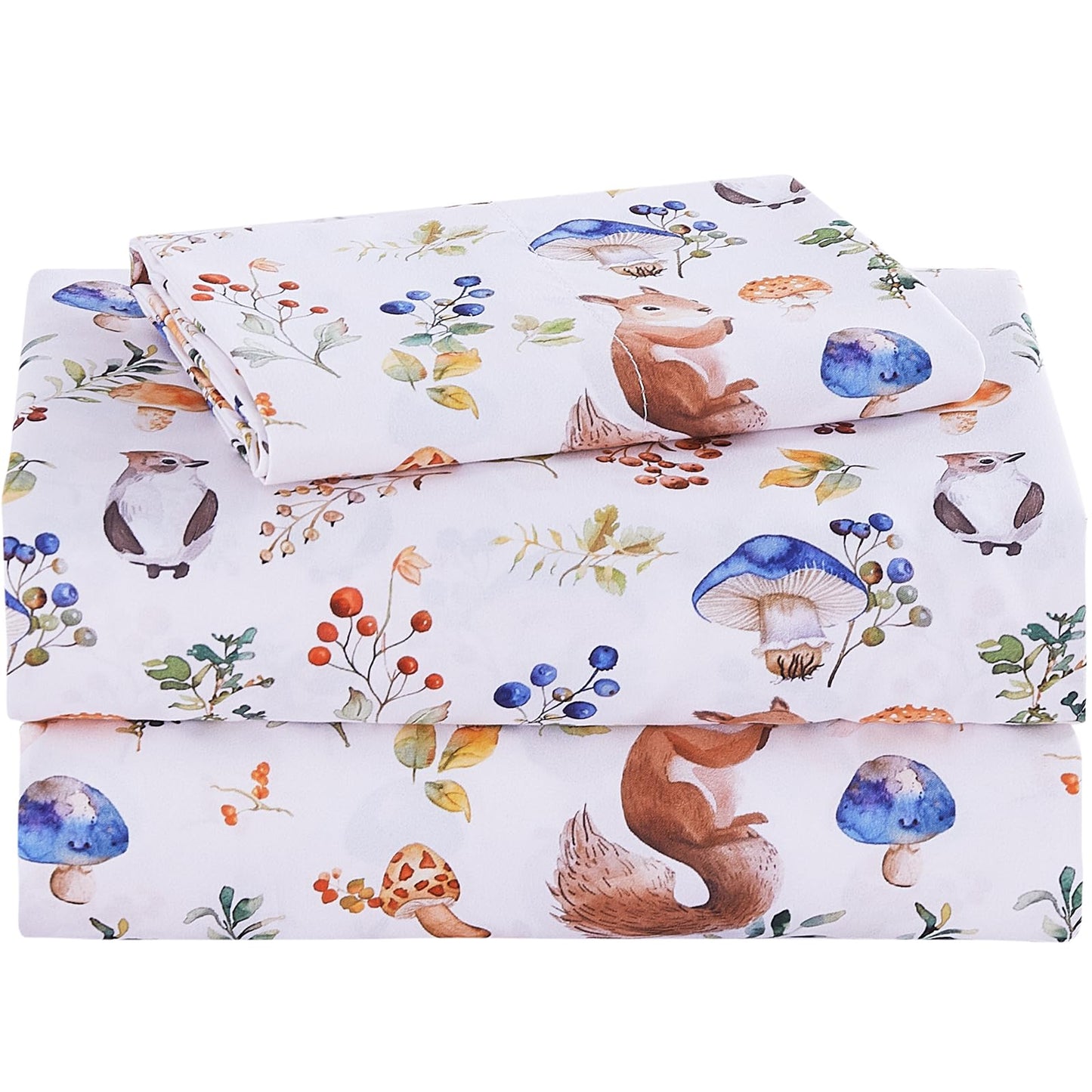 lasoftan Kids Sheet Set Twin Size, Twin Sheet Set with Oil Squirrel Pattern，Breathable Silky Soft Microfiber Kids Fitted Sheet