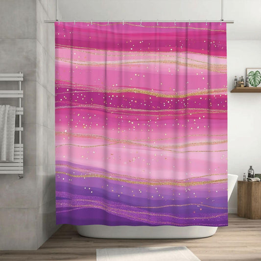 HSYOYO Pink Purple Glitter Shower Curtains for Bathroom Waterproof Shower Curtain Set with 12 Plastic Hooks Washable Bathroom Curtain Modern Bathroom Decor 72" W x 72" L