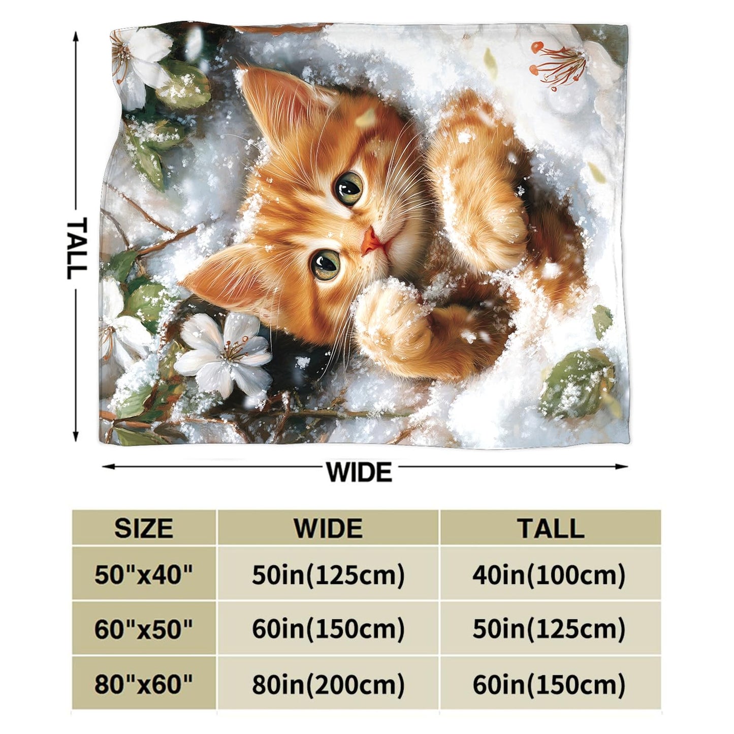 Cat Blanket Cute Kitten Winter Snowny Throw Blankets Soft Warm Cozy Fuzzy Plush Gifts for Girls Women Lightweight Fleece Flannel Stuff Decor Gift for Kids Adults Lover 50"X40"