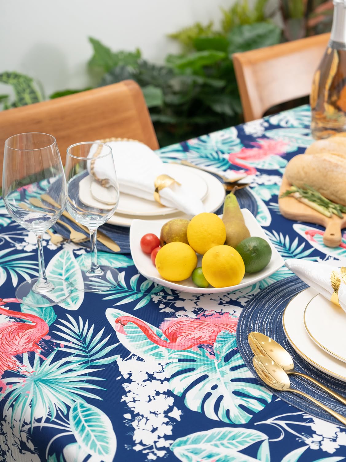 YiHomer Indoor Outdoor Tabletop for Spring Summer Decorations, Picnics and Dinner Parties - Stain and Water Resistant, Flamingo Dancing, Tablecloth, 60 x 84 Rectangle