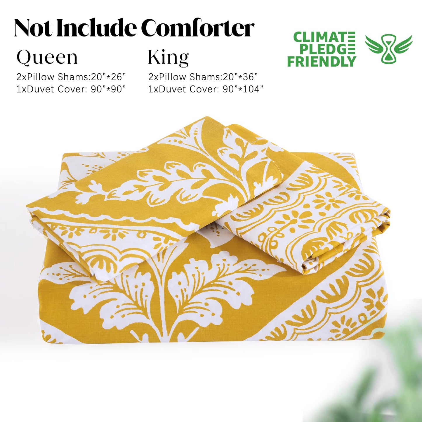 CozyDH Cotton Duvet Cover King Size - 100% Cotton 400 Thread Count Washed Duvet Cover Set with Yellow Floral Damask Paisley Pattern, 3 Piece Soft Bedding Set (King, 104" x 90", No Comforter)