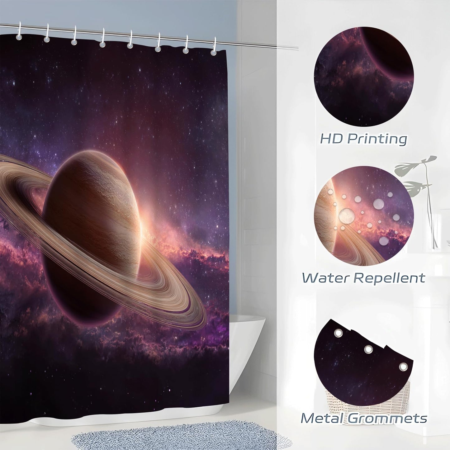 ZROLUW Saturn Waterproof Curtain 48" W x 72" L Starry Sky Galaxy Planet Polyester Fabric Cloth Shower Curtains for Bathroom Decoration