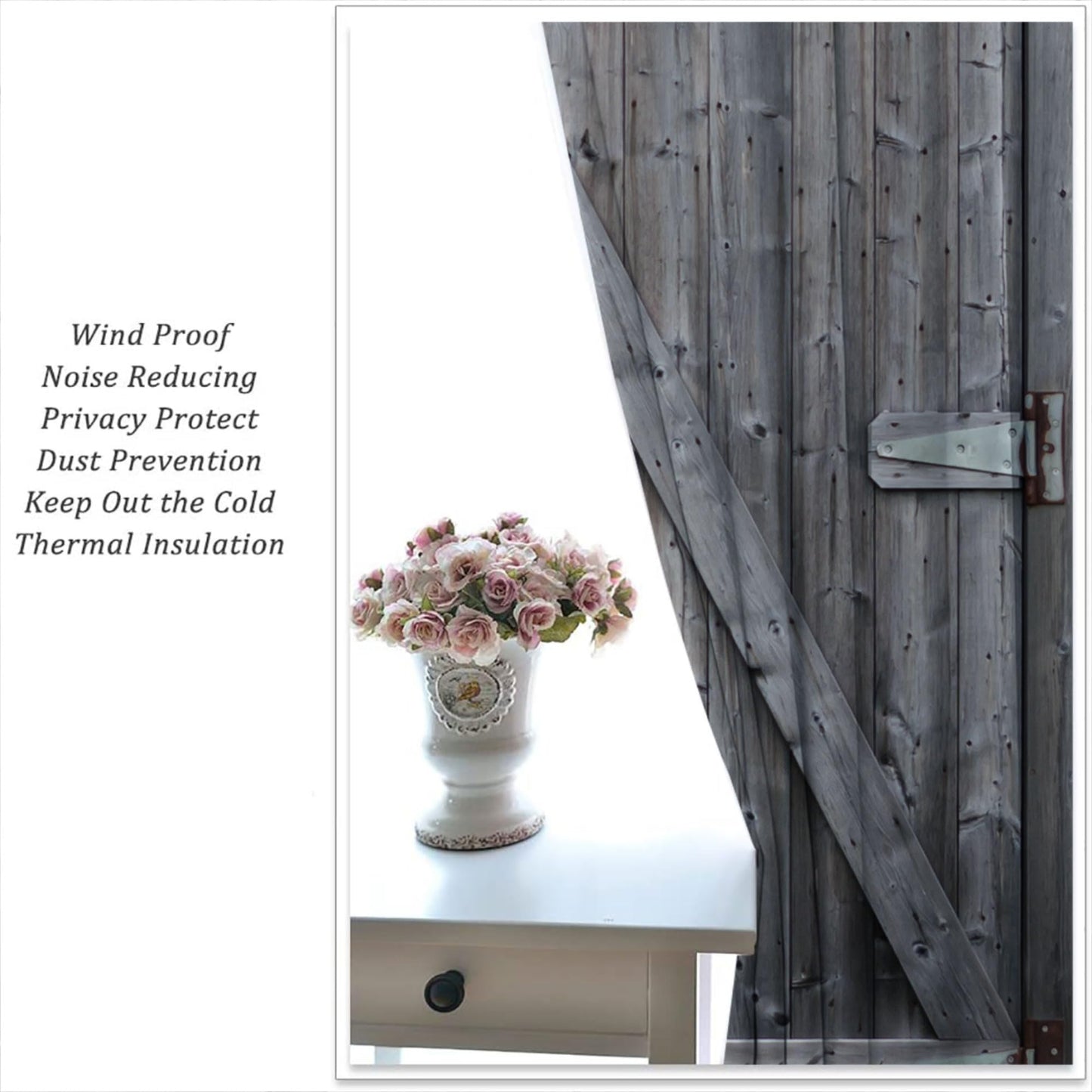 PYMATYTN Wooden Barn Door Grommet Blackout Curtains for Boy Girl Bedroom, Old Farmhouse Door On Country Farm Thermal Insulated Home Window Drapes for Living Room Darkening, 84x72 inch