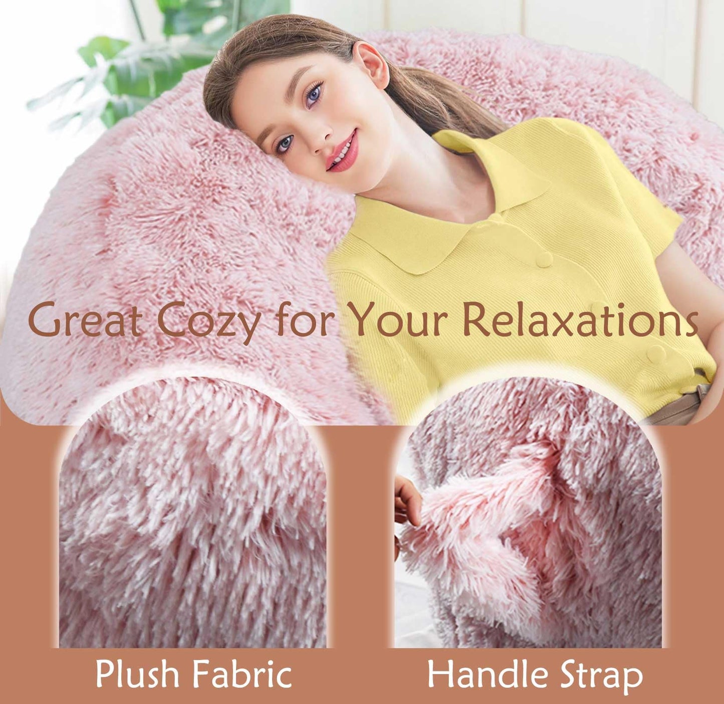Plush Faux Fur Bean Bag Chairs, Memory Foam Filled Sofa Chair Shape Bean Bag for Adults/Teens/Kids, Ultra-Soft Lazy Sofa for Living Room Bedroom College Dorm, Pink