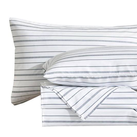 MCO 4Pieces Striped Sheets Set, Breathable King Sheet Set with 16" Deep Pocket,Modern & Luxury, Brushed Microfiber Bedding Set(King, White)