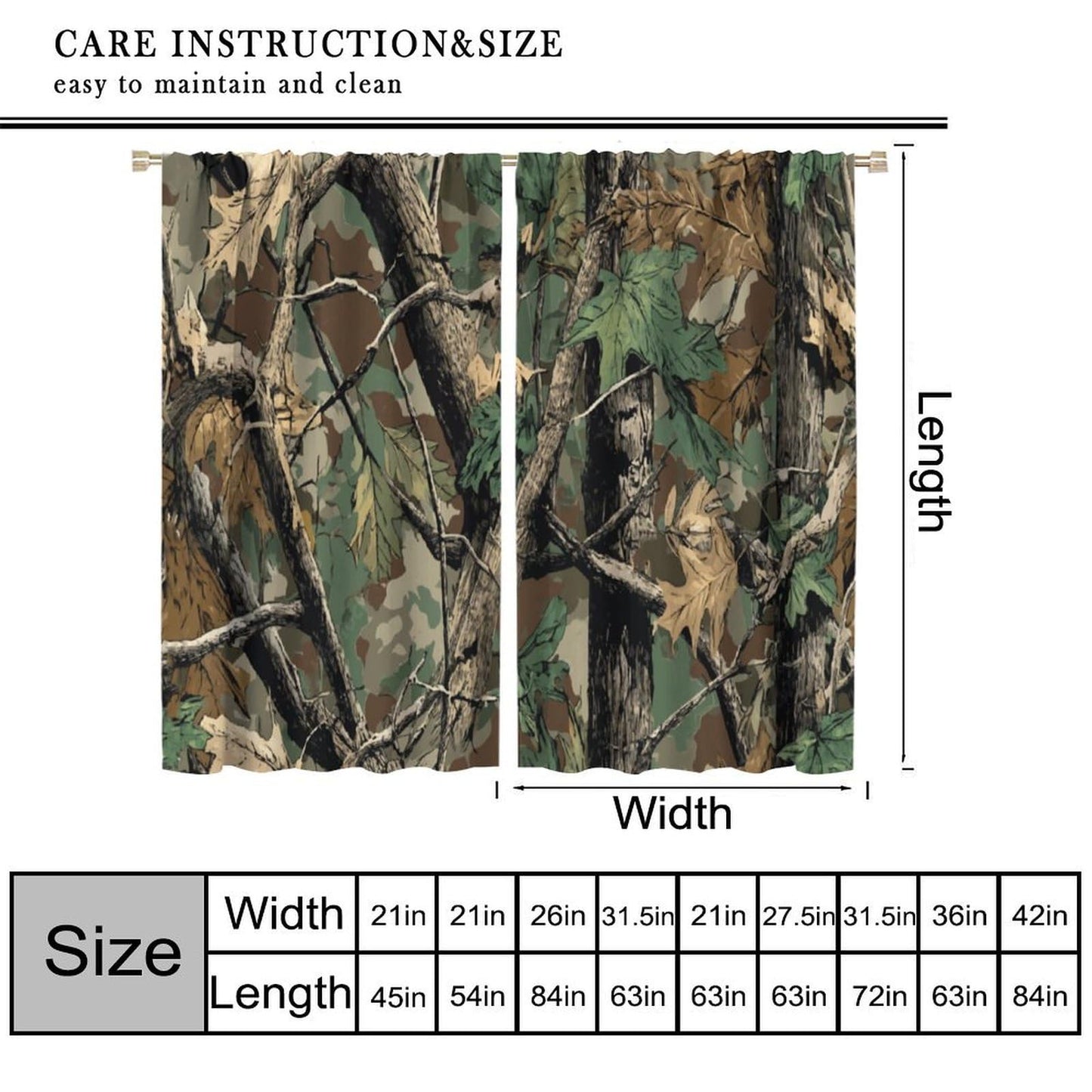 Yearn Jear Forest Camouflage Curtains, Forest Camo Oak Branches Leaves Mossy Hunting Lodge Camp Cabin Theme Windows Door Curtain for Bedroom Living Room Home Decor 42x45in Decor