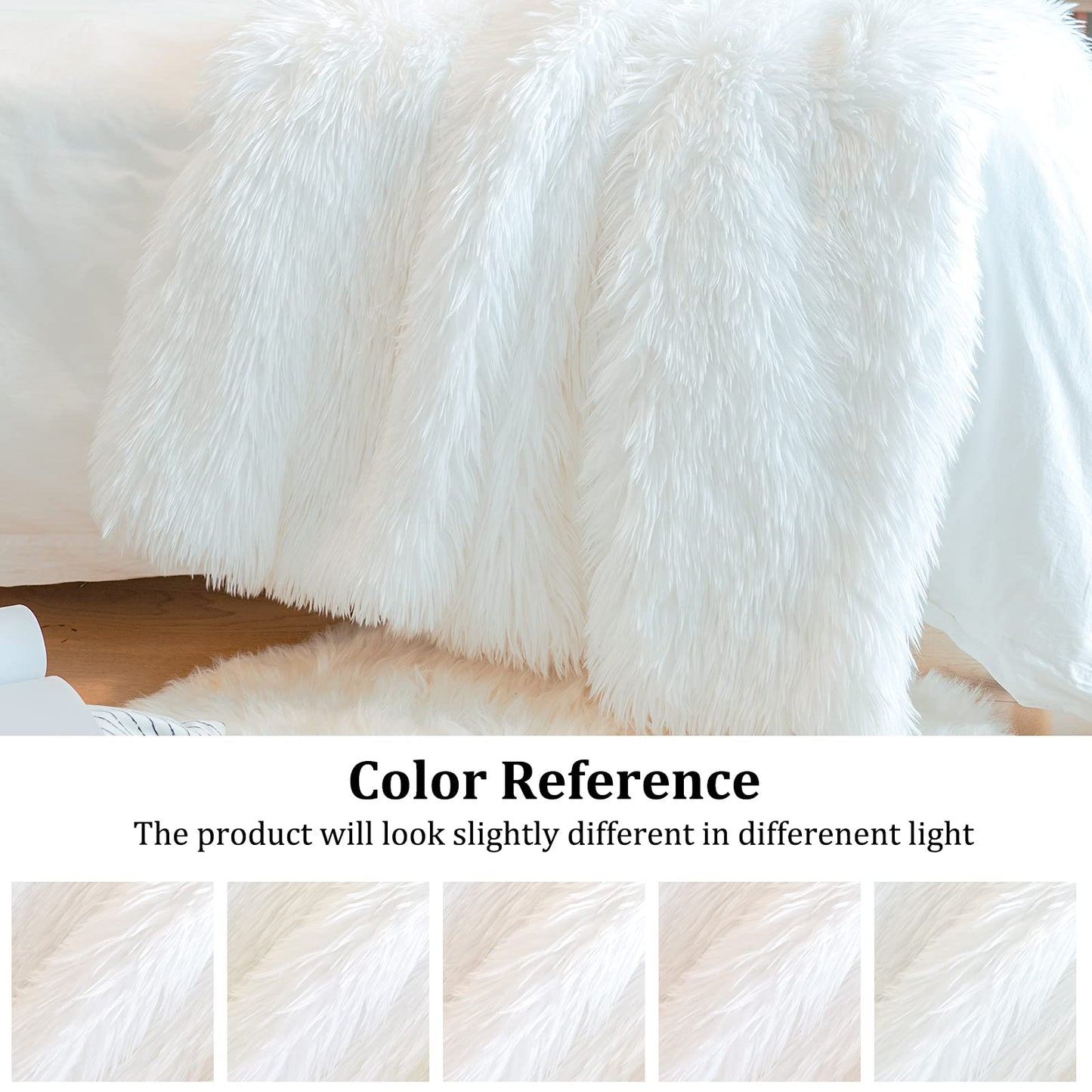 JONIYEAR Extra 2.8" Long Hair Fluffy Faux Fur Throw Blanket 50" x 60", Luxury Soft Decorative Fuzzy Furry Blankets for Couch, Cozy Plush Shaggy Blankets for Sofa Bed,Cute Lovely Blanket for Pet, White