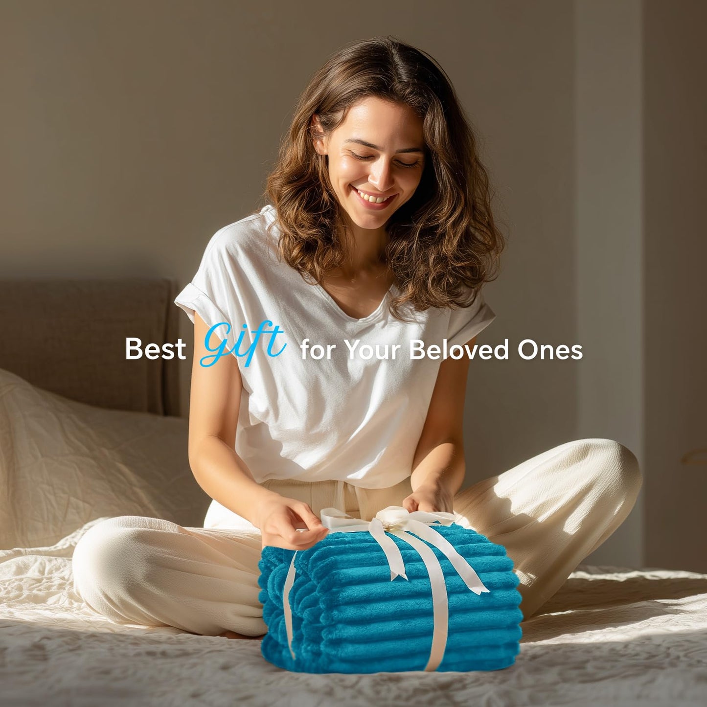 INFIIXSO Sherpa Throw Blanket for Couch - Super Soft & Warm Striped Fleece Blanket, Cozy Plush Fluffy Blanket All Season Use (Teal, 50x60 Inches)