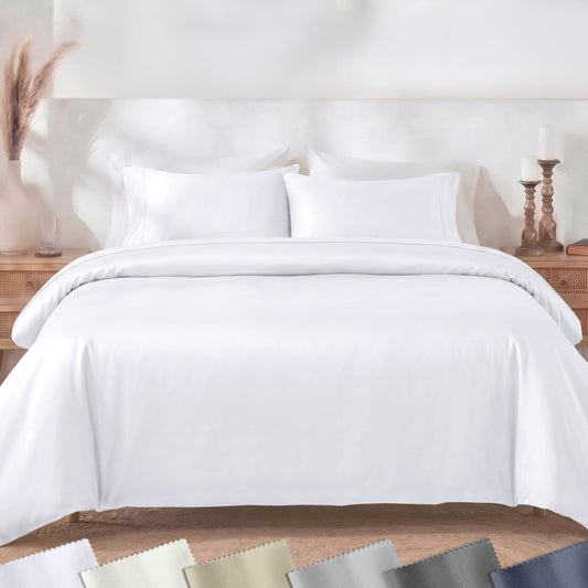 California Design Den 3 Pc Full/Queen Duvet Cover Set - Winner Good Housekeeping Best Bedding Awards 2025, 400 Thread Count Sateen, 100% Cotton Duvet Cover Queen Size,Button Closure,Corner Ties -White