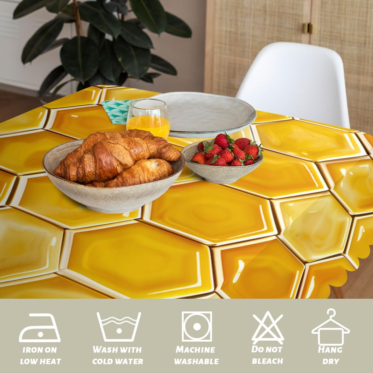 XYJFZL Beehive Tablecloth Yellow Gold Honeycomb Grid Art Bee Rectangle Tablecloth Picnic Table Cover BBQ Table Cloths Polyester for Kitchen Coffee 52 x 70 Inch 4-6 Seats