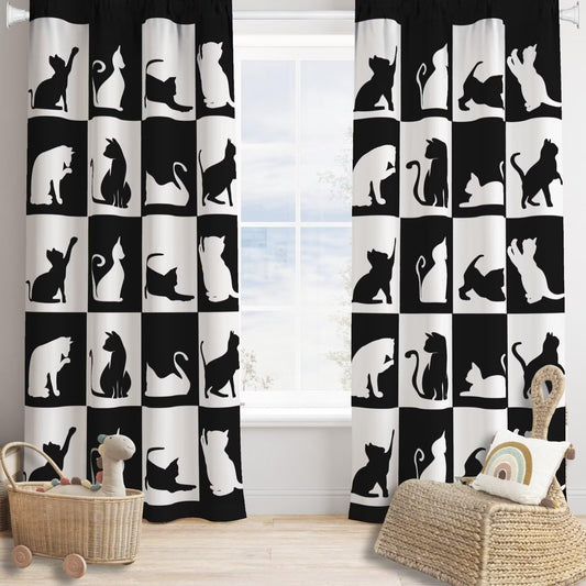 JADERYS Cat Blackout Curtains Modern Black White Cat Silhouettes Cute Funny Animal Farmhouse Rustic Kids Girls Boys Bedroom Living Room Kitchen Rod Pocket Decoration Window Drapes 2 Panels W21xL45in