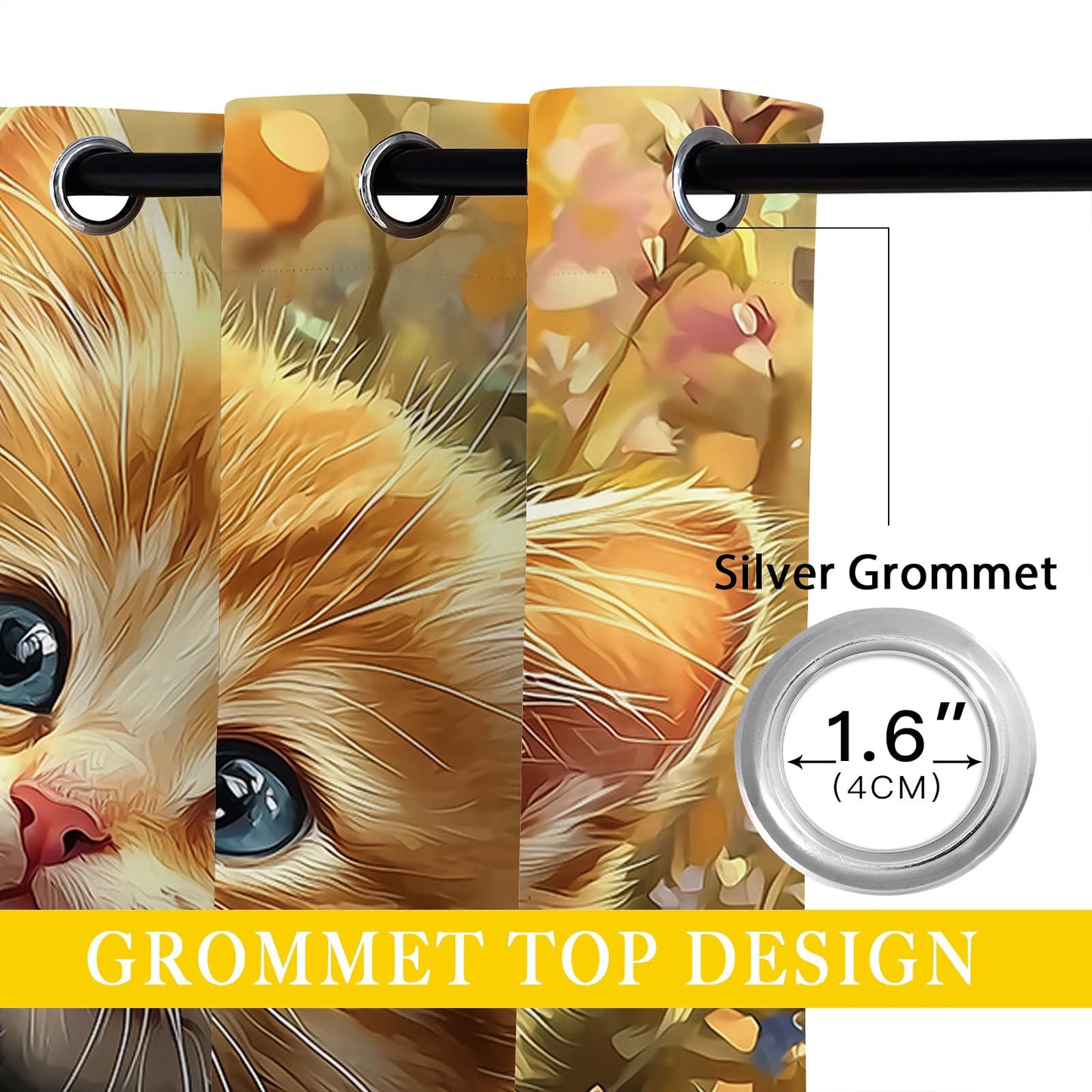 ONINUO Cute Cat Blackout Curtains for Girls Boy Home Decor, Funny Kawaii Kitty Lovely Animals Grommet Thermal Insulated Drapes Darkening Window Curtain for Bedroom Living Room, 42 x 45 Inch