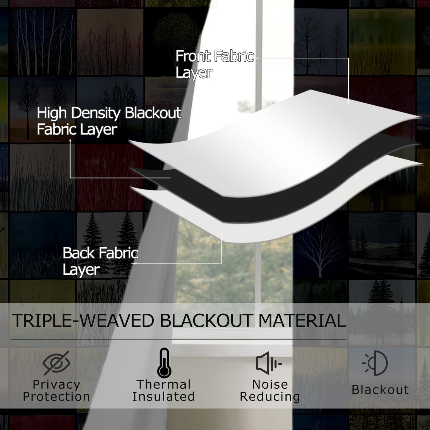 Solvivae Tree Blackout Curtains for Bedroom Living Room, Scenery Patchwork Patterned Window Treatments, Room Darkening Thermal Insulated Grommet Drapes, 54 Inch Curtains 2 Panel Set