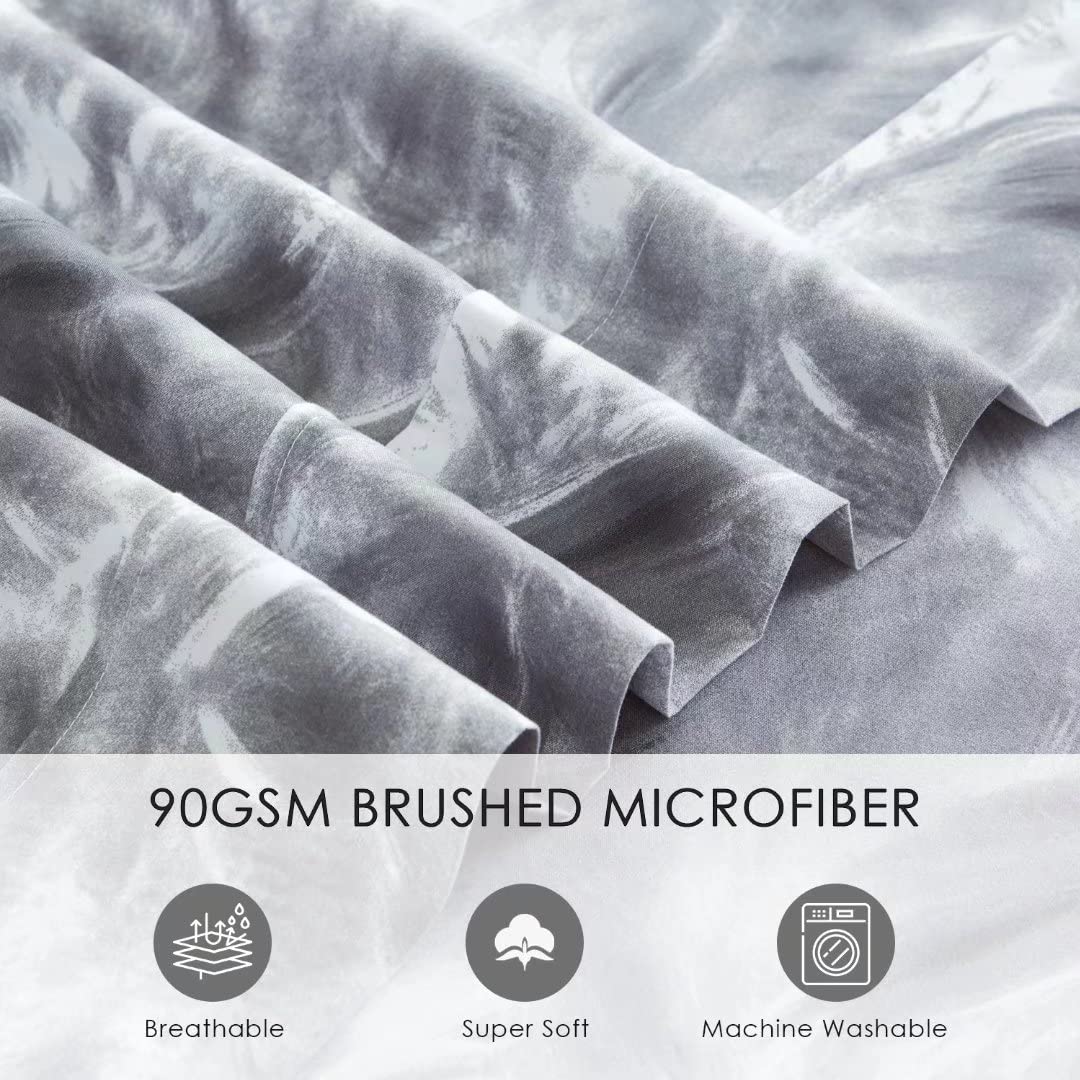 California King Size Bed Sheets Set 4PC - Soft Cooling 1800 Thread Count Microfiber Printed Sheet, 8 - 17" Deep Pocket Breathes Better, Wrinkle, Machine Washable Grey Marble Patterned Double Bedding