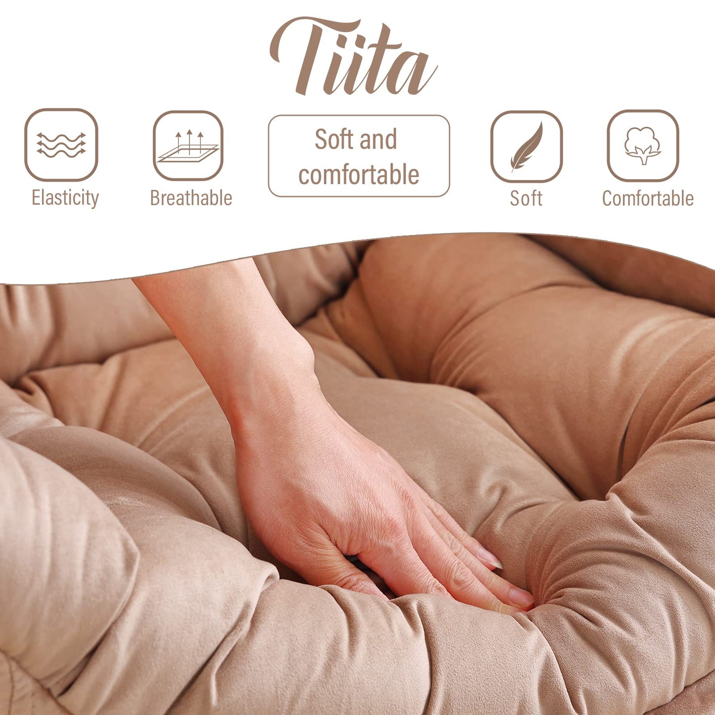 Tiita Lazy Chair with Ottoman, Khaki Modern Large Accent Chair, Comfy Leisure Sofa Armchair with Ottoman, Reading Chair with Footrest for Bedroom, Living Room, Dorm Rooms, Velvet Khaki