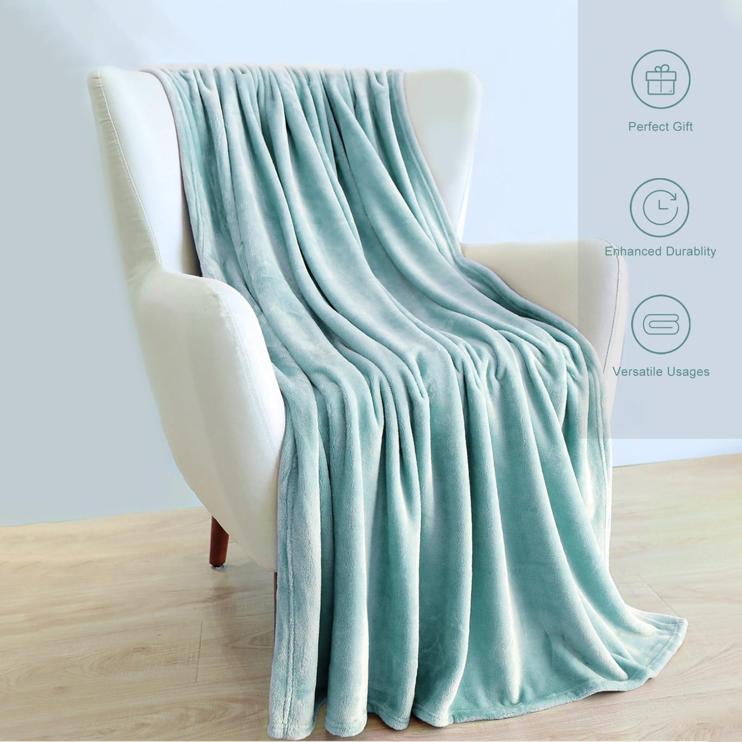 TASTHROW Bluishgreen Throw Blanket 50x60 Inches, Soft Plush Cozy Fleece Flannel Throw Blanket, Lightweight Warm Throws for Bed, Couch, Bedroom and Living Room, All Seasons