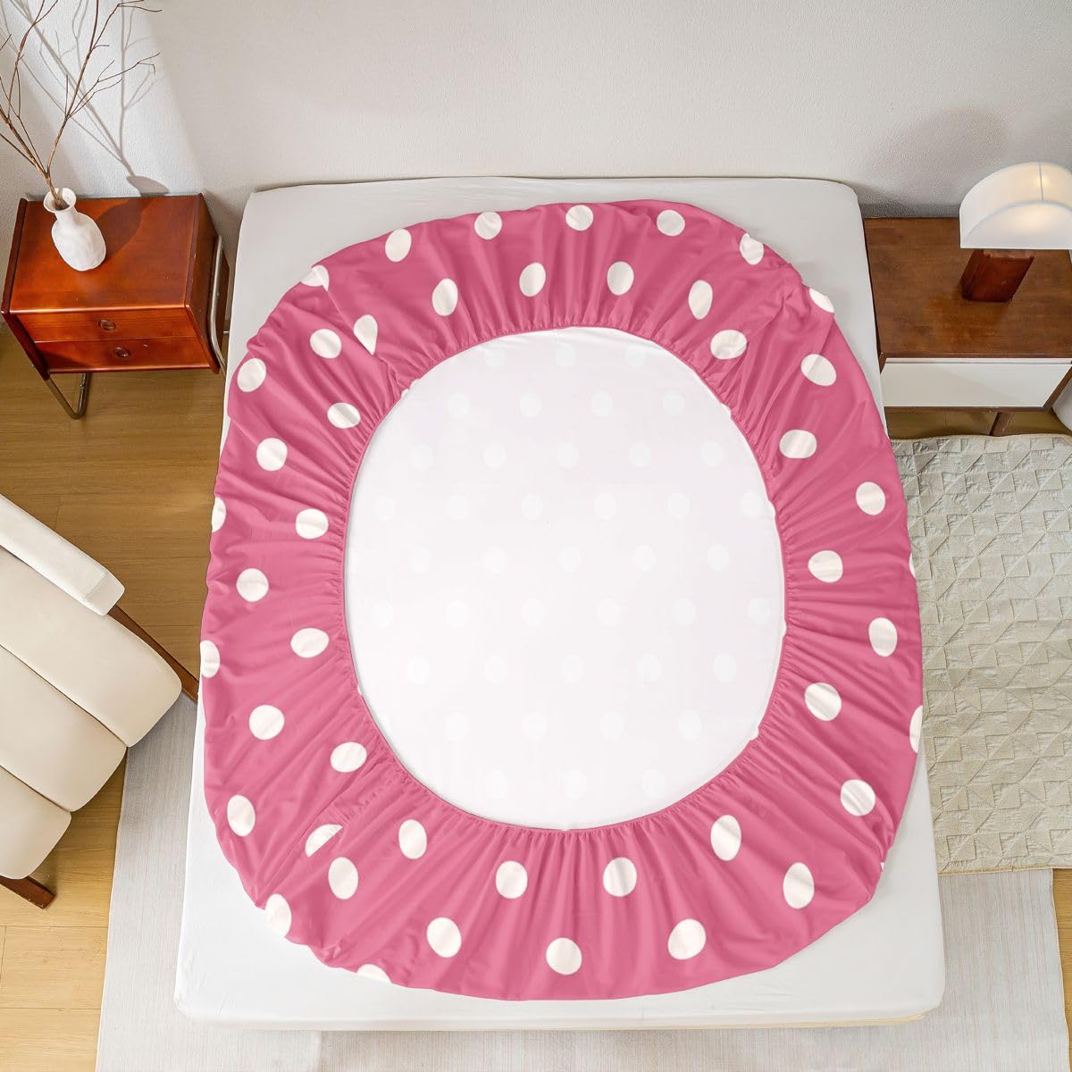 jejeloiu Pink White Polka Dot Fitted Sheet with 2 Pillowcases Full Size Retro Cute Polka Dot Bed Sheets Set 16" Deep Pocket Boys Girls Geometric Bedding Luxury Teens Bedroom Decor Breathable Soft