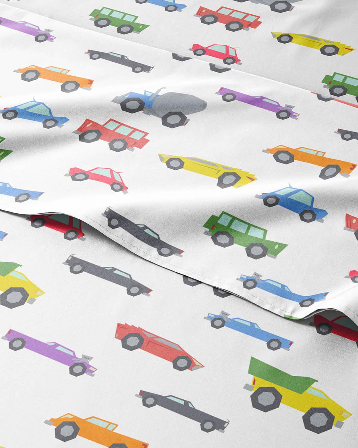 Kids Twin Size Bed Sheet Set - 3 Piece Kids Loft Bed Sheets - Cars Cartoon Truck Themed Bedding - Soft, Cute - Breathable & Machine Washable - Cute Transport Bed Set for Boys, Girls, Teens & Toddlers