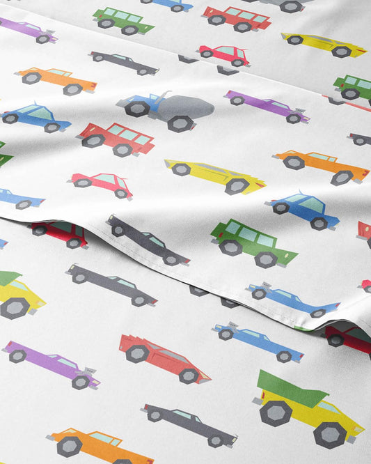 Kids Twin Size Bed Sheet Set - 3 Piece Kids Loft Bed Sheets - Cars Cartoon Truck Themed Bedding - Soft, Cute - Breathable & Machine Washable - Cute Transport Bed Set for Boys, Girls, Teens & Toddlers
