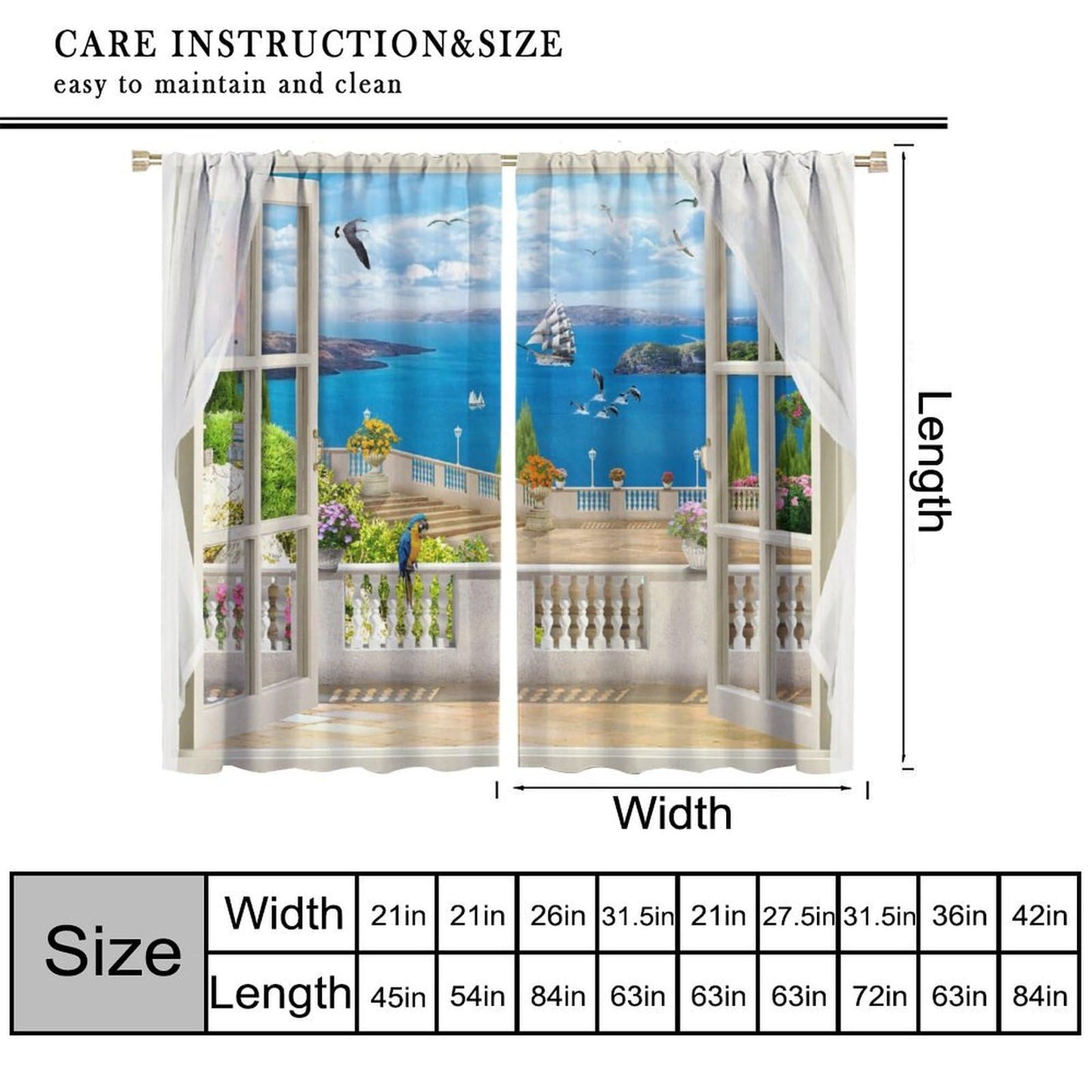 ICMOLYYENLO Natural Scenery Blackout Curtains, 3D Hawaiian Tropical Beach Ocean Scenery Printed Pattern Curtains Suitable for Home Bedroom Living Room 42x44 Inches