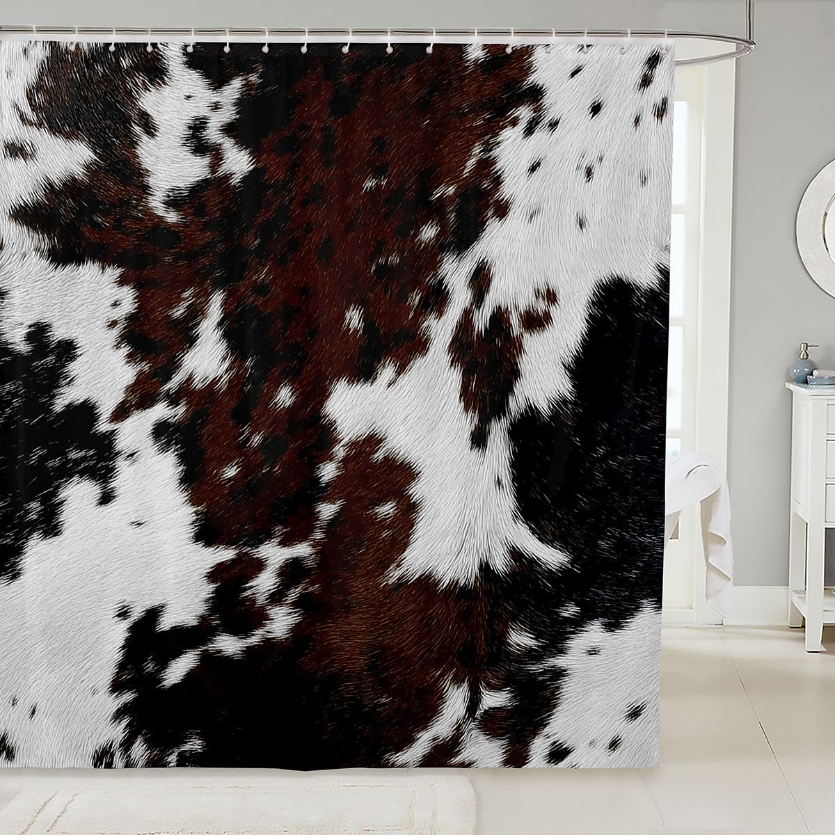 jejeloiu Cow Fur Print Shower Curtain for Bathroom Decor Brown Cowhide Bath Curtain Western Farm Animal Skin Bathroom Accessories Farmhouse Waterproof Polyester Fabric for Stalls Bathtubs 72"x72"