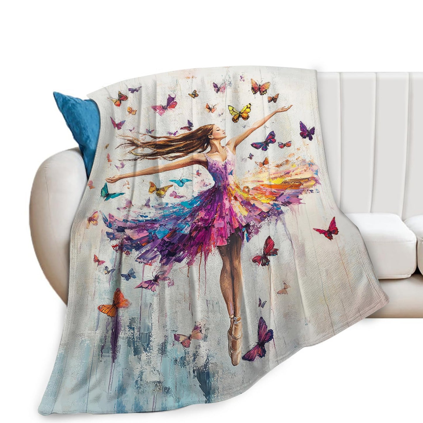 Dance Blanket, Ballet Throw Blanket, Dancer Gifts, Ballerina Blankets, Sloths Stuff Fleece Flannel Plush for Women Teachers Girls Lovers Adults Soft Bedding for Sofa Studio Office Home Decor 40"X50"