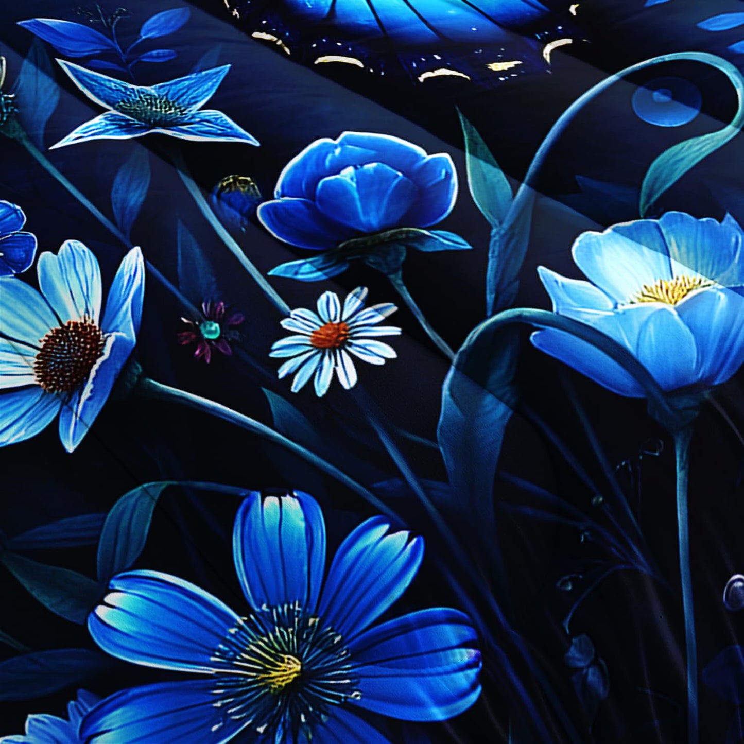 XYNHML Blue Butterfly Themed Comforter 3Pcs Twin Romantic Flower Butterflies Bedding Set for Kid Teen Girl Boy Adult Aesthetics Moonlight Floral Quilt Bed Decor with 1 Comforter and 2 Pillowcases
