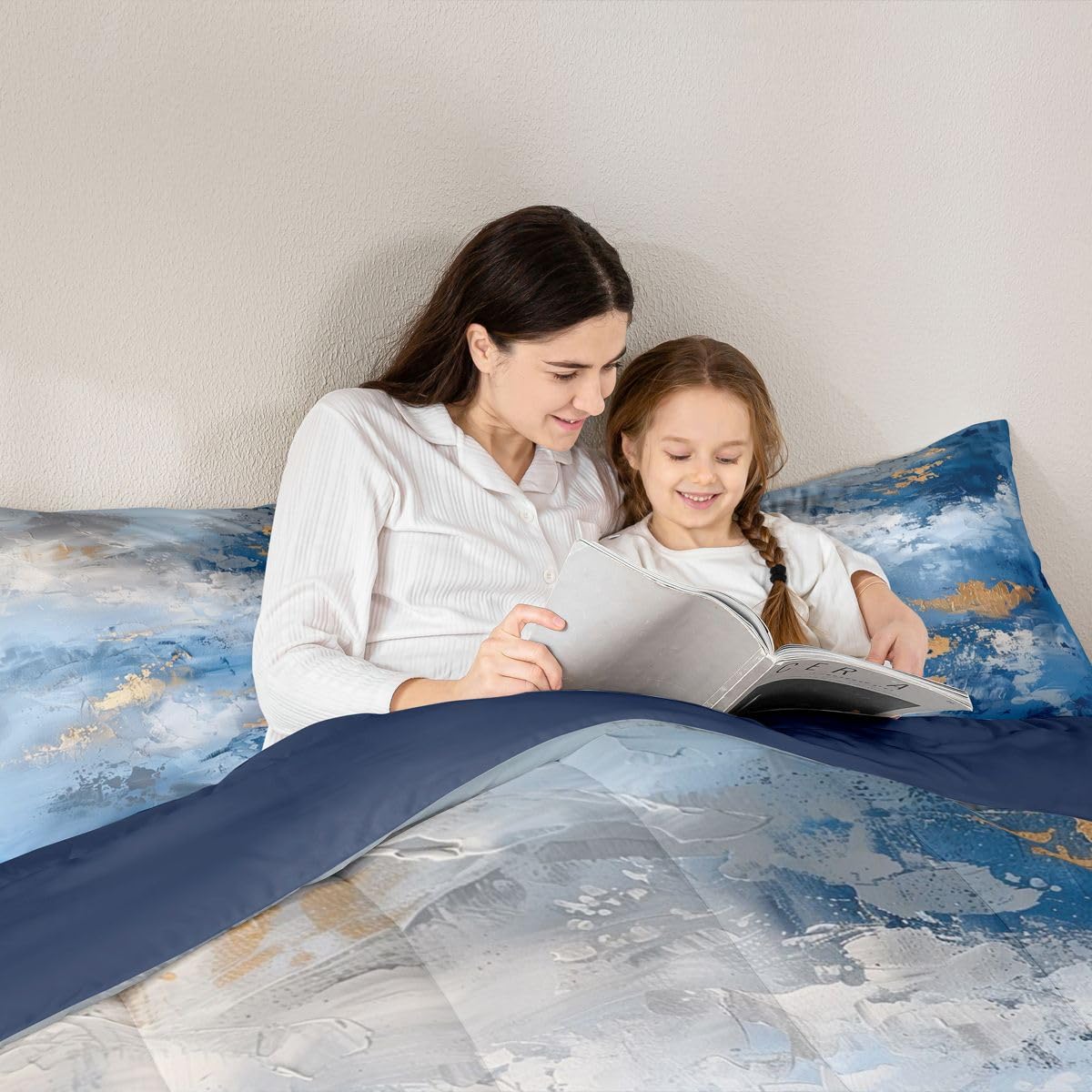 jejeloiu Abstract Kids Comforter Set Toddler Size Blue Modern Bedding Set Coastal Sunset Duvet Quilt for Kids Boys Girls Bedroom Decor Microfiber Ultra Soft Breathable