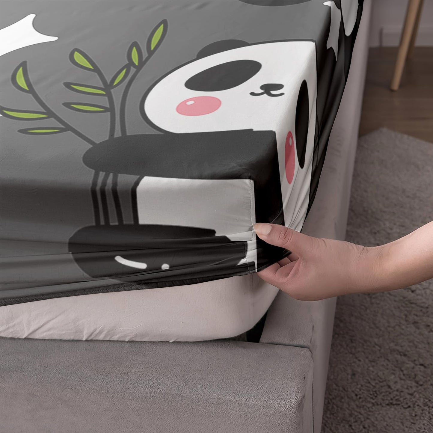 Ailonen Panda Bed Sheet Set, Twin Size - Cute Panda Kawaii Sheets, 1 Fitted Sheet, 2 Pillowcases