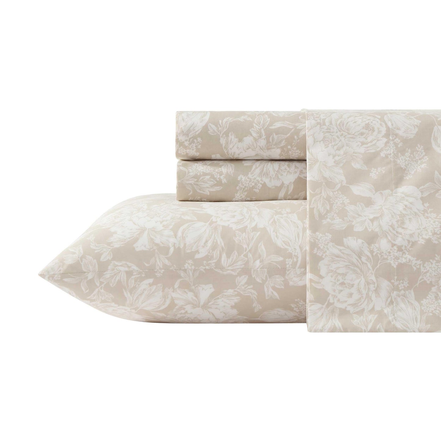 Laura Ashley – Twin Size Sheet Set, Crisp & Lightweight Cotton Percale Bedding with Fitted Sheet and Pillowcase, Floral Room Decor, Deep Pocket, College Dorm Room Essentials (Meredith Brown)