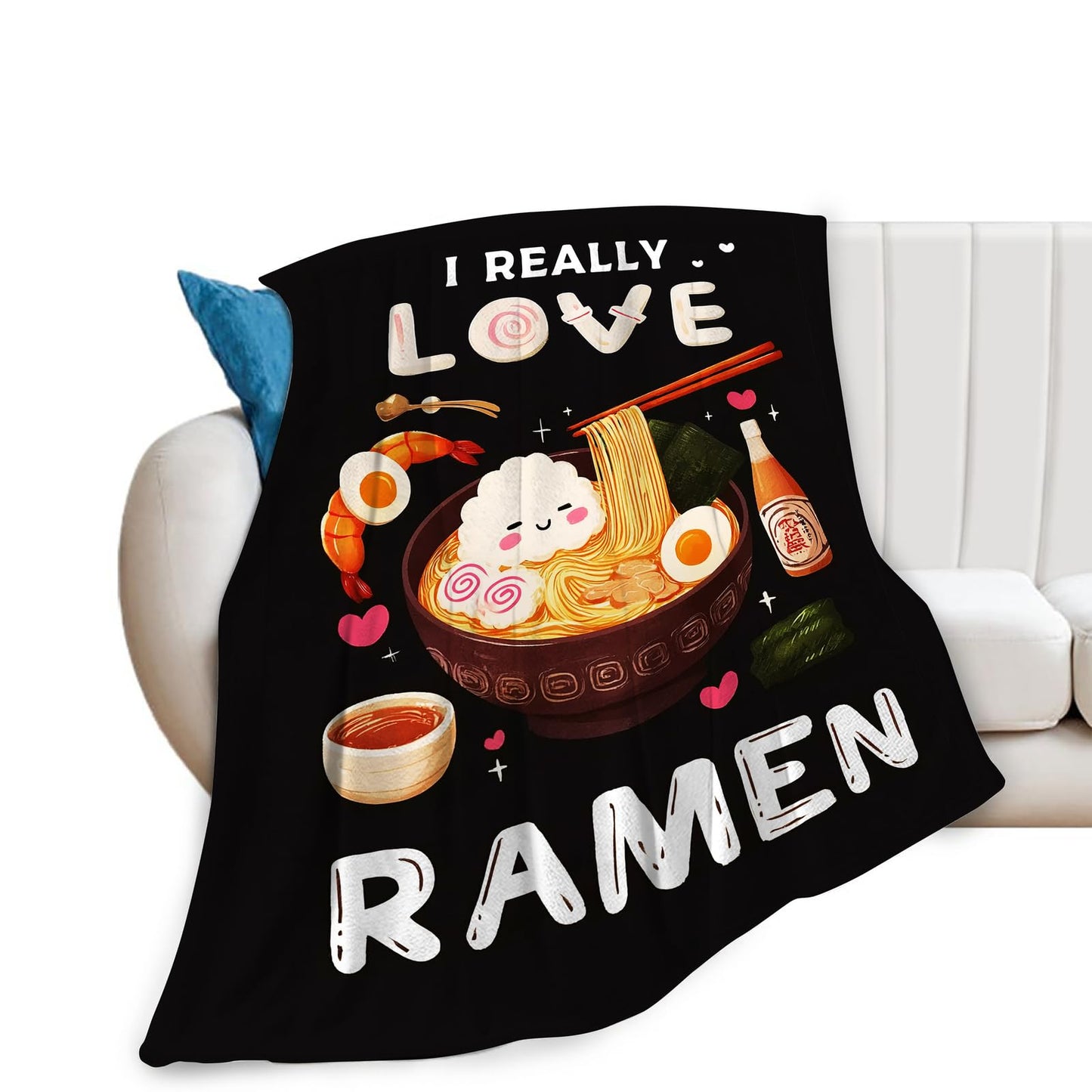 Ramen Blanket Soft Fuzzy Fleece Ramen Noodle Food Throw Blankets Decor Cozy Warm Plush Flannel Foodie Blanket Gifts for Boys Girls Men Women Home Chair Sofa Couch Bed 50"X40"