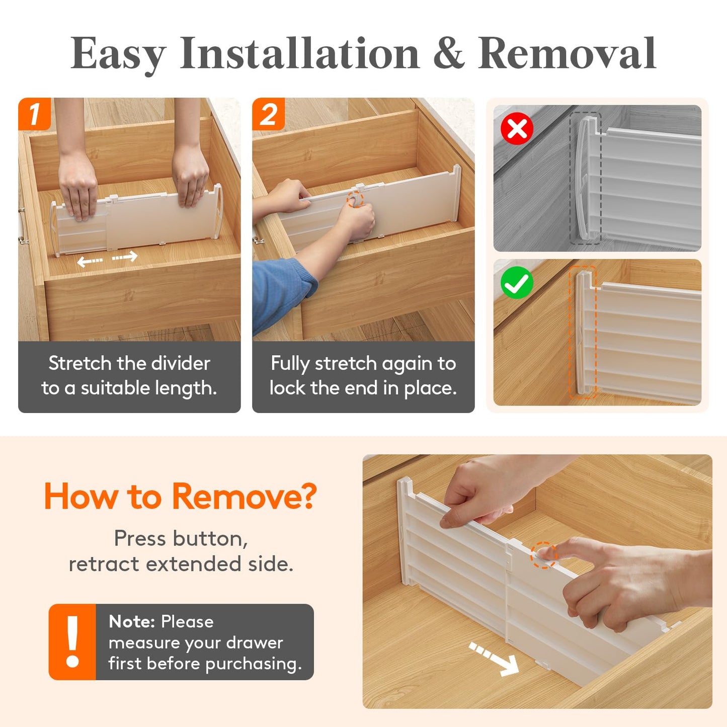 Lifewit 6" Tall 5 Pack Drawer Dividers, 11.5"-18.5" Adjustable Deep Drawer Organizer Clothes, Expandable White Plastic Separators for Dresser, Kitchen, Cabinet, Closet, Office Organization & Storage