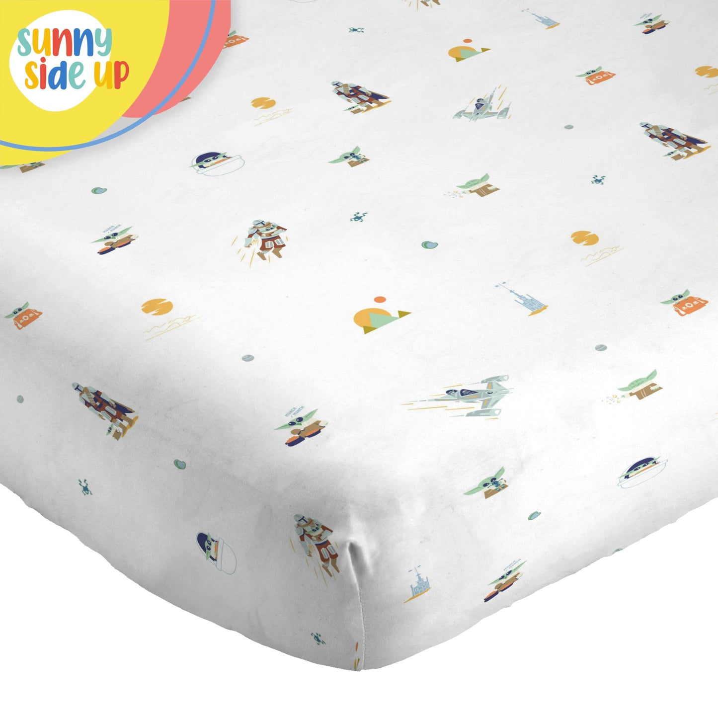 Sunny Side Up Kids Sheet Set with Fitted, Flat Sheets & Pillow Cover - Ultra-Soft Bedding with Pillowcase for Room Decor, White - Star Wars Mandalorian, 3 Piece Twin
