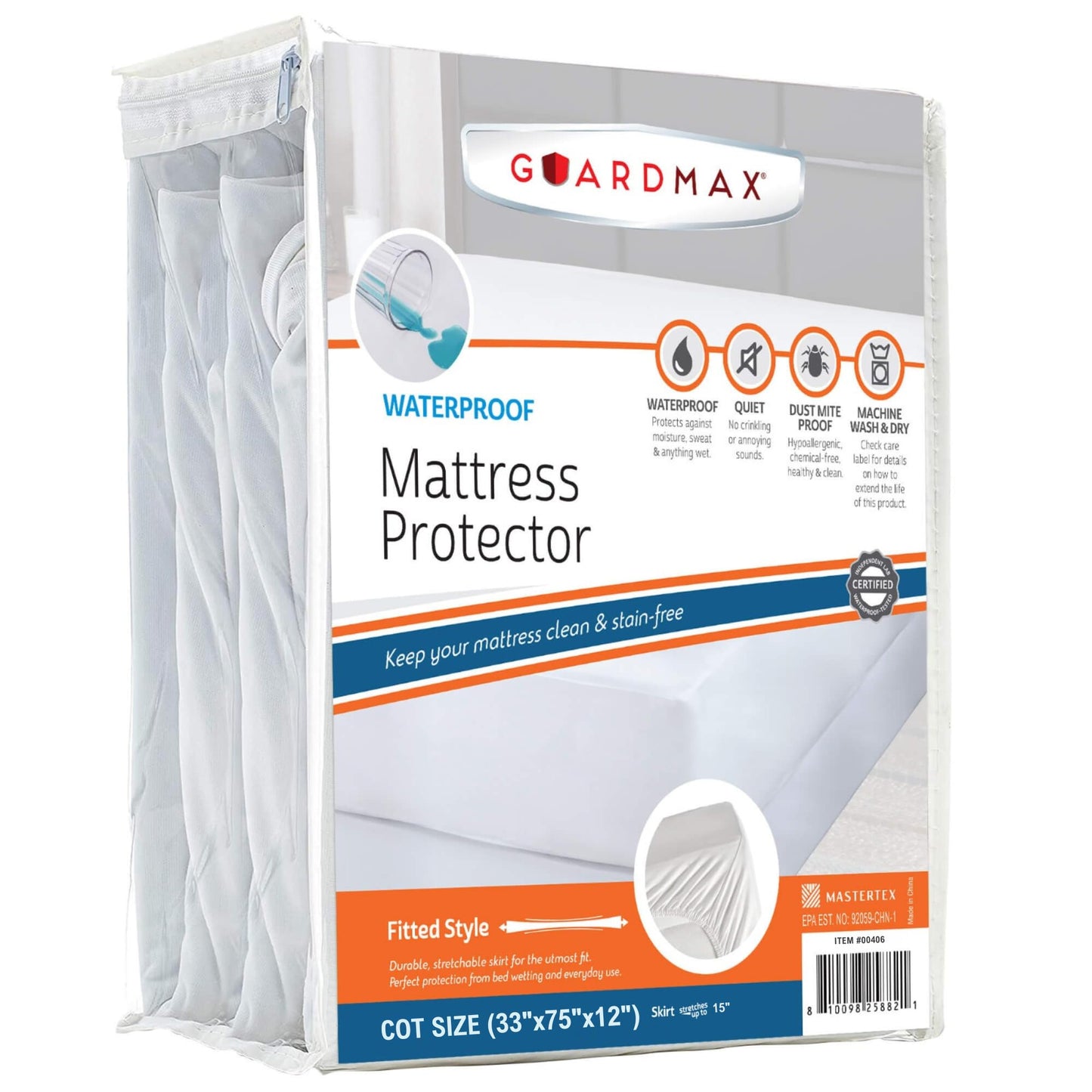Guardmax Jersey Knitted Cot Size Mattress Protector - Waterproof & Dust Mite Proof Mattress Cover with Stretchable Pockets - Soft, Comfortable, & Noiseless Waterproof Fitted Sheet.(33 x 75 X 12)