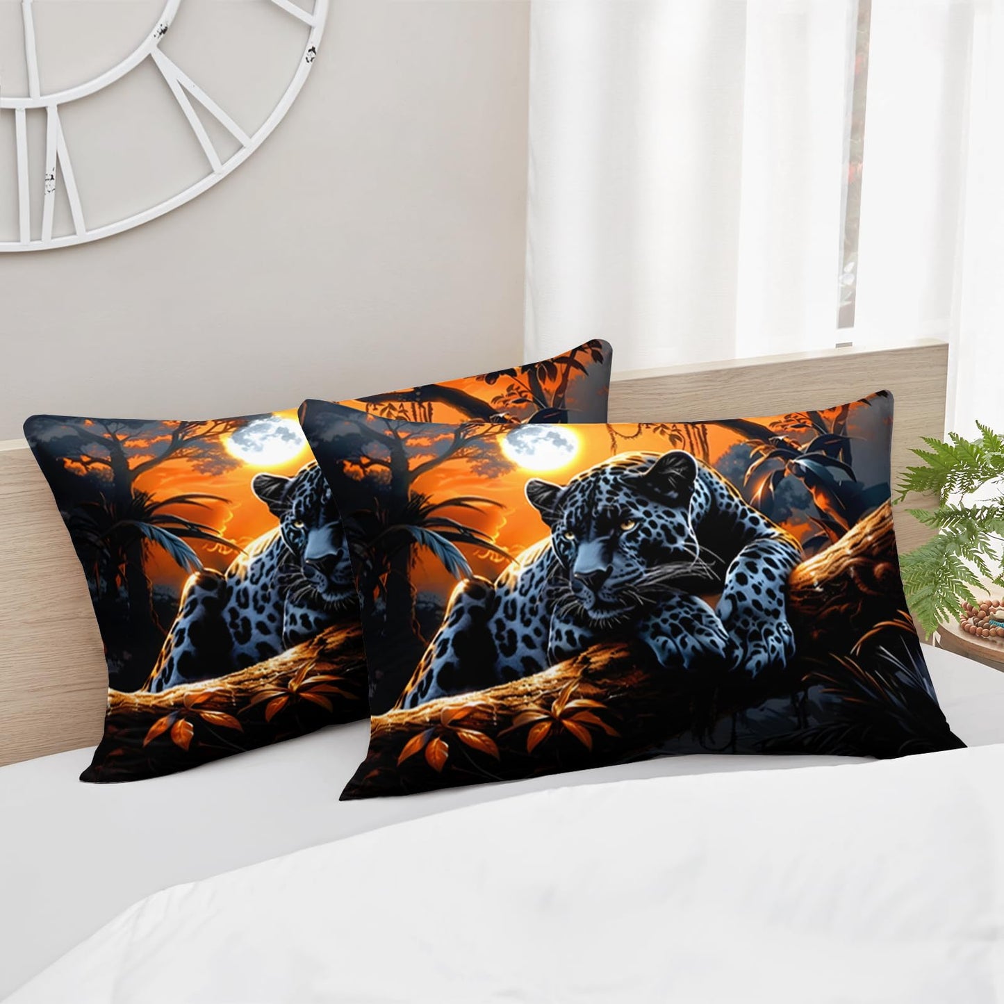 AILONEN Black Panthers Print Comforter Set Queen Size, Safari Leopard Theme Bedding Set for Room,Forest Animal Soft Mirofiber Comforter with 2 Pillowcases,3Pcs
