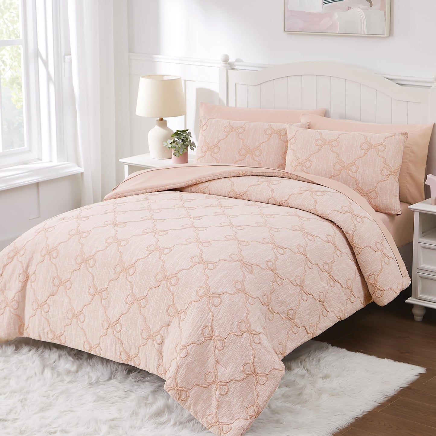 Wink Deer Twin Comforter Set with Sheets for Girls-5 Pieces Twin Bedding Sets with Orange Pink Comforter, Sheets, Pillowcase & Sham for Kids (Orange Pink Diamond, 66" X 86")