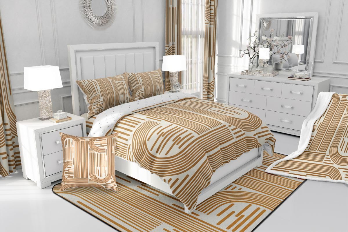 Feelyou Orange Modern Abstract Bedding Set Soft for Boys Girls, Boho Rainbow Comforter Set Queen Size Bohemian Geometric Duvet Quilt Microfiber Bedroom Decor 3 Pcs with 2 Pillow Cases