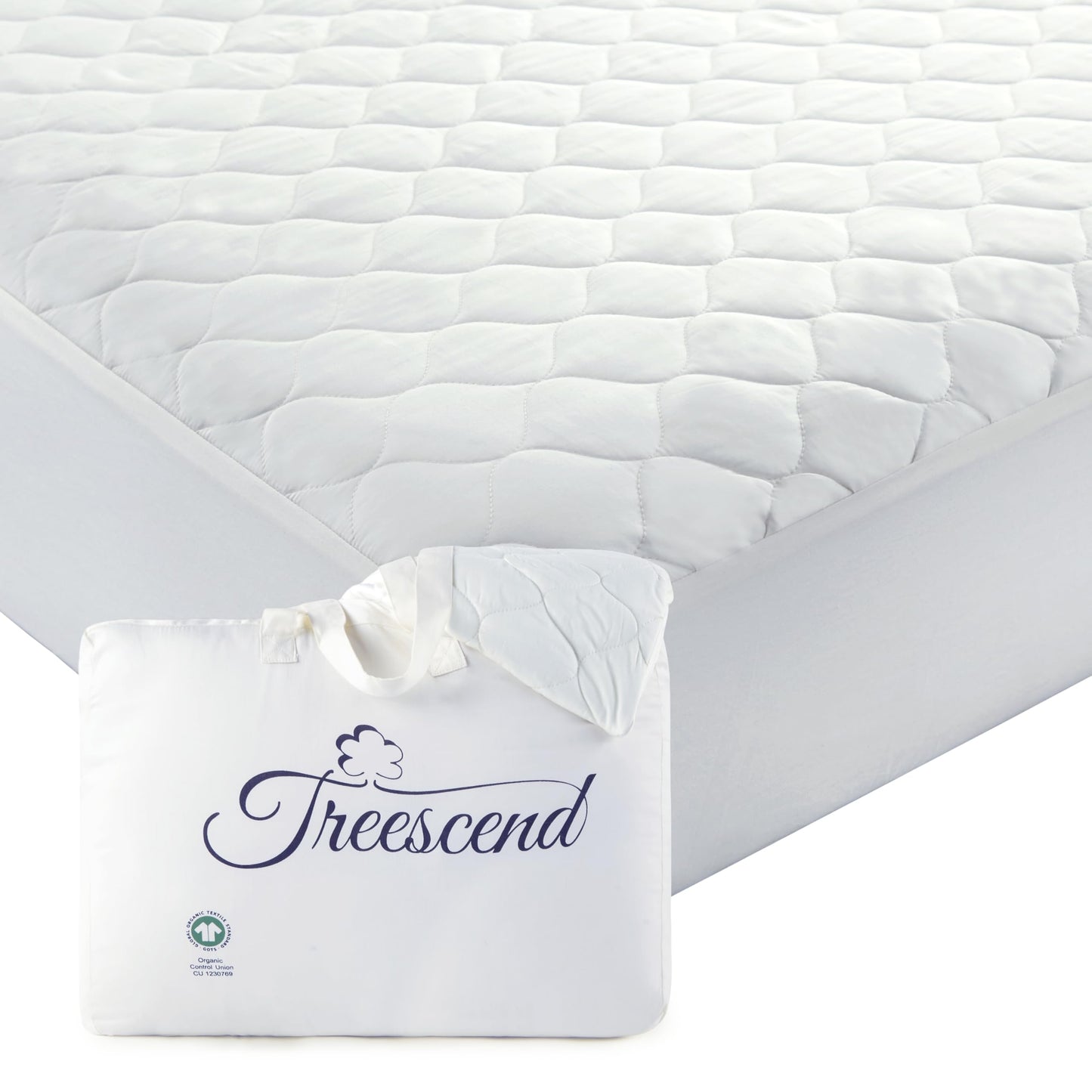 100% Cotton Organic Mattress Protector | Breathable & Noiseless Quilted Organic Mattress Pad with Premium 300GSM Durability | Machine Washable Bed Protector with Deep Pocket (White, Twin)