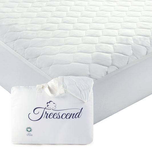 100% Cotton Organic Mattress Protector | Breathable & Noiseless Quilted Organic Mattress Pad with Premium 300GSM Durability | Machine Washable Bed Protector with Deep Pocket (White, Twin)