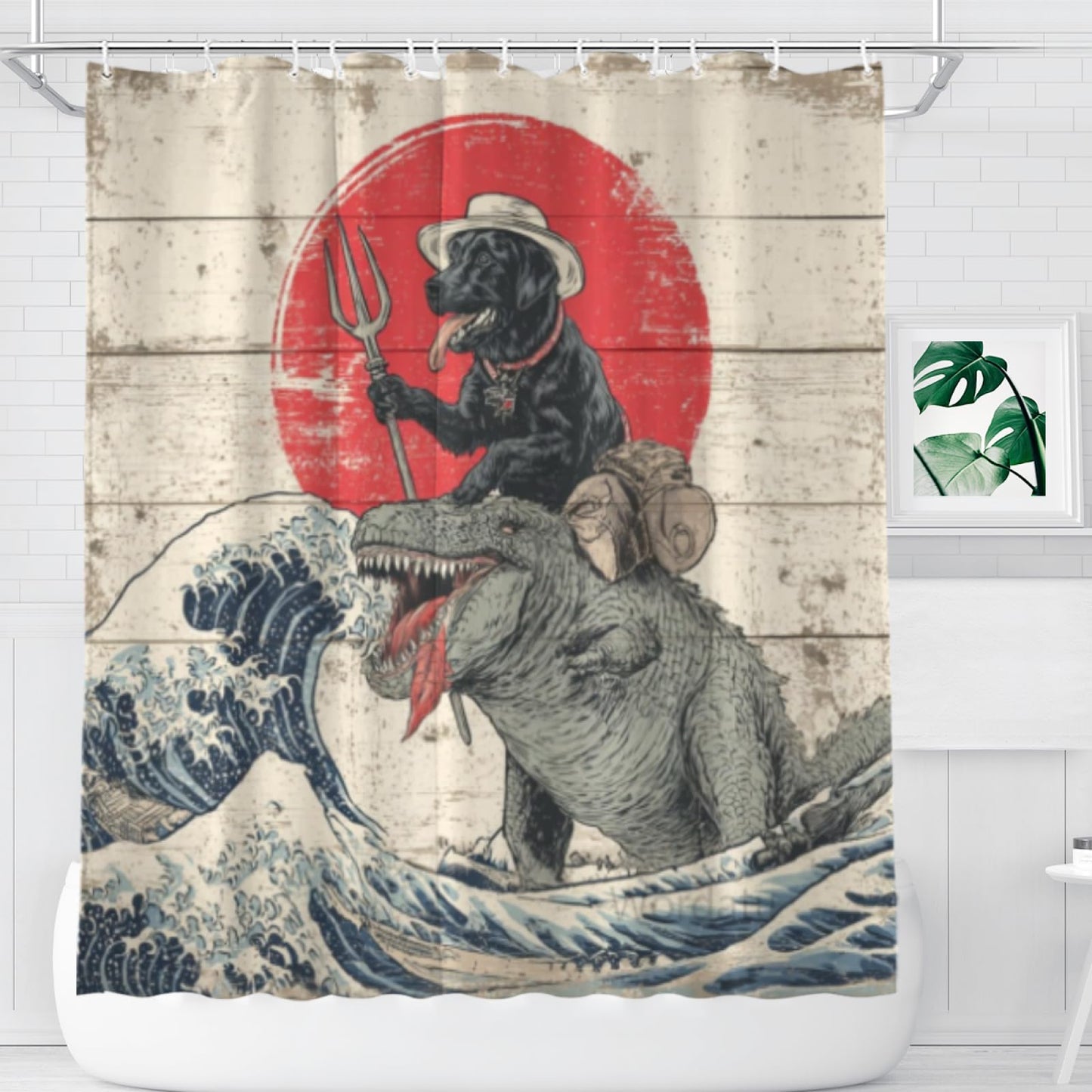 Wordatu Cute Black Labrador Dog Shower Curtain for Bathroom Decor Ocean Funny Animal and Child Fabric Waterproof Polyester 12 Hooks 72x72 Inches