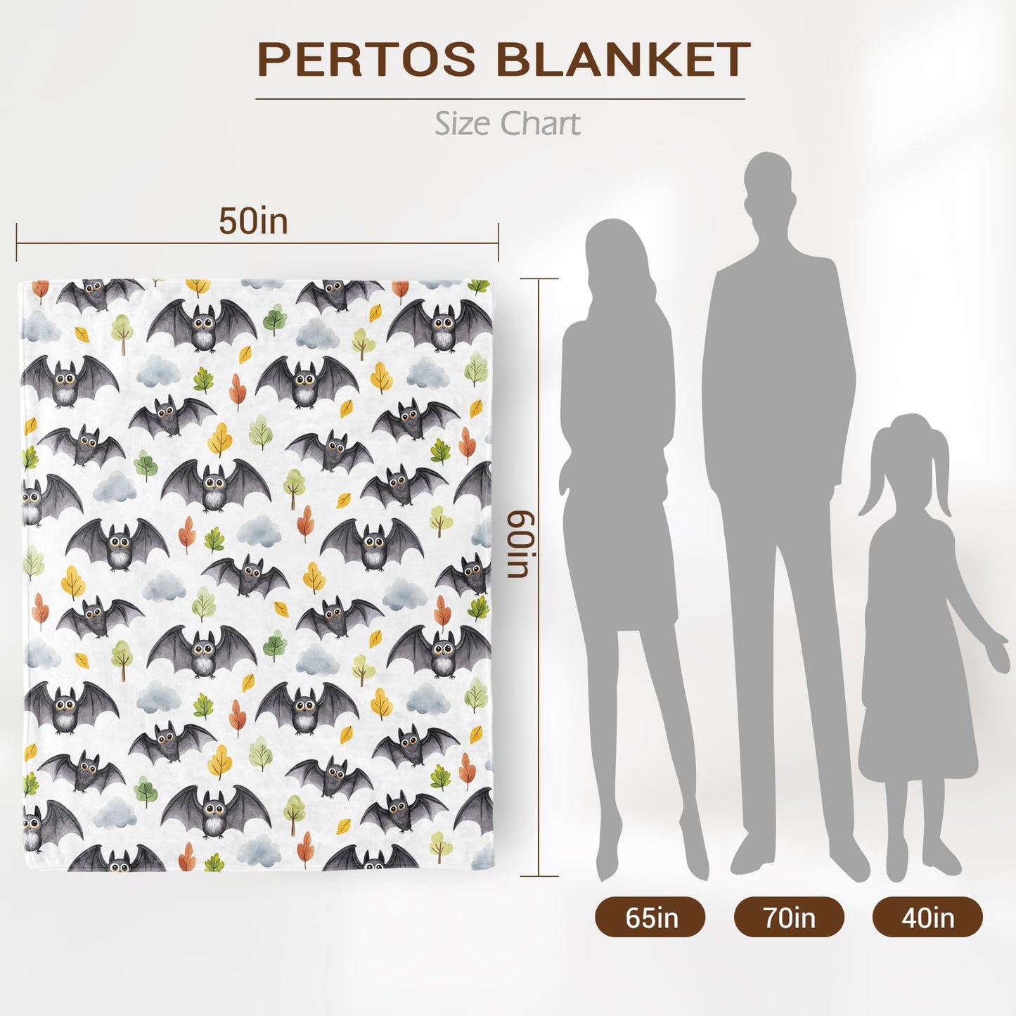 Cute Bat Throw Blanket, Goth Blanket for Kids Room Decor, Soft Cozy Throw Blankets Christmas Halloween Birthday Gifts for Toddles Teens Couch Bed Sofa 60" X 50"