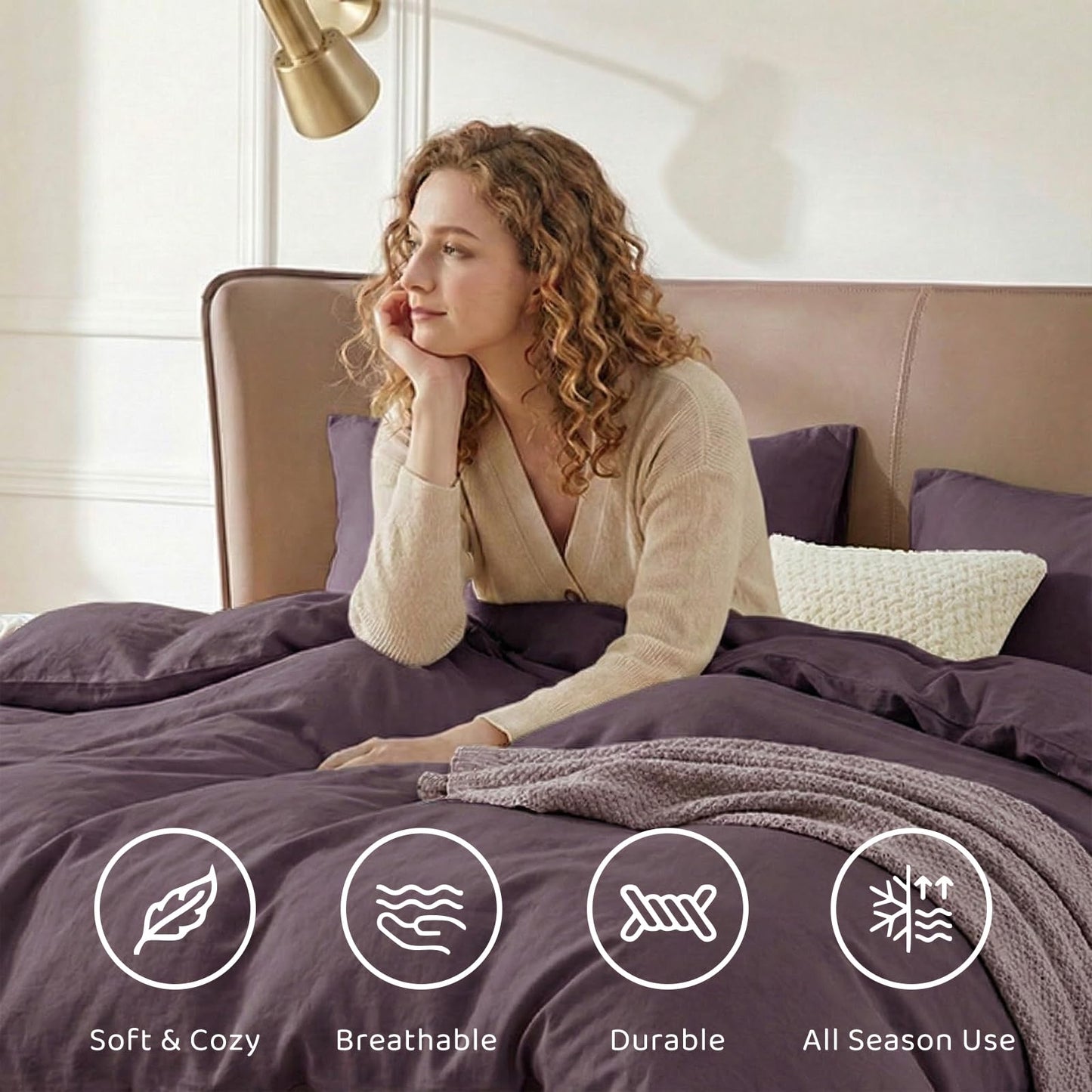 WRENSONGE Queen Comforter Set - 7 Pieces Artic Plum Soft Bed in a Bag Queen with Fitted Sheet, Flat Sheet, 2 Pillow Shams, and 2 Pillowcases- Warm Bedding Sets for All Season