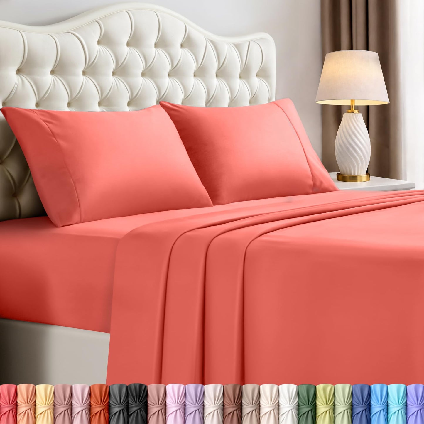 Utopia Bedding Queen Size Sheet Set – 4 Piece Bed Sheets, Soft and Breathable Microfiber, Includes 1 Fitted Sheet, 1 Flat Sheet and 2 Pillowcases – Oeko Tex (Coral)