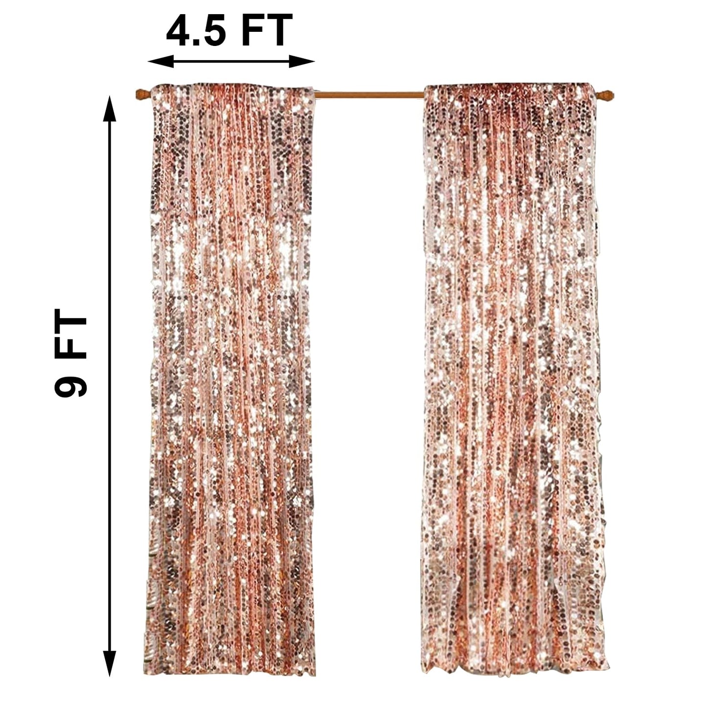 SFN SKY Big Sequin Rose Gold Drapes Curtains Panels Payette Sequin Backdrop Curtains Home Party Decoration Supplies 9FTx9FT for Thanksgiving Christmas Decor