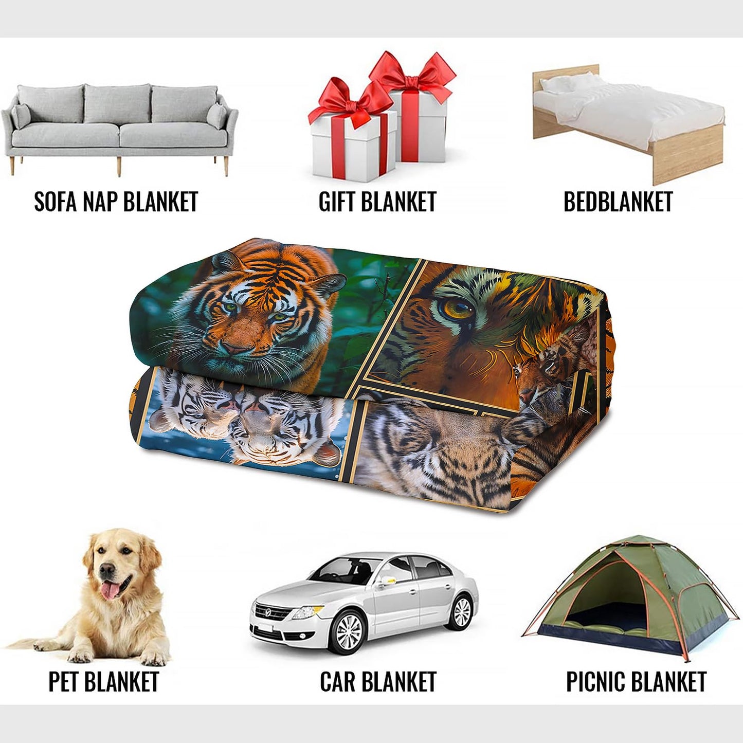 XSMEI Tiger Throw Blanket, Wild Animal Print Design, Soft Cozy Fleece Blanket for Couch Bed, 60 x 80 Inches