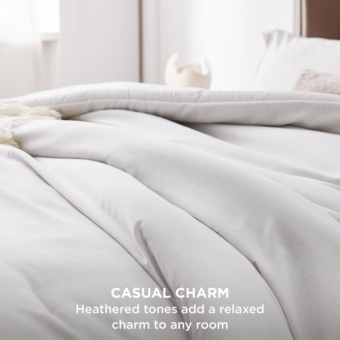 Bedsure Oversized King Comforter Set - Grayish White Soft Bedding for All Seasons, Cationic Dyed Bed Set, 3 Pieces, 1 Oversized King Size Comforter (120"x98") and 2 Pillow Shams (20"x36"+2")