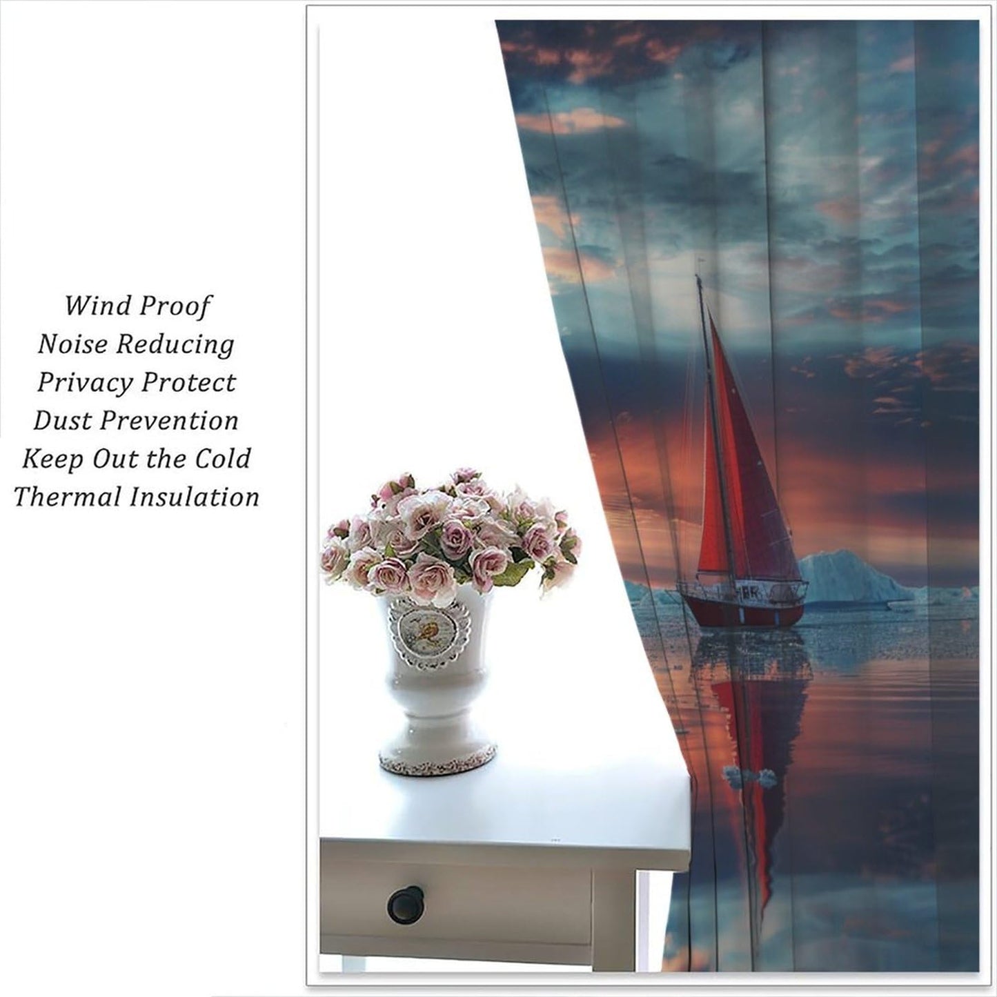 TOWINSFB Classic Ocean Sailboat Blackout Curtains for Living Room Bedroom, Colorful Sky Cloud Sunset Scenery Window Curtains Rod Pocket Thermal Insulated Window Drapes, 2 Panels, Each 21W x 45L