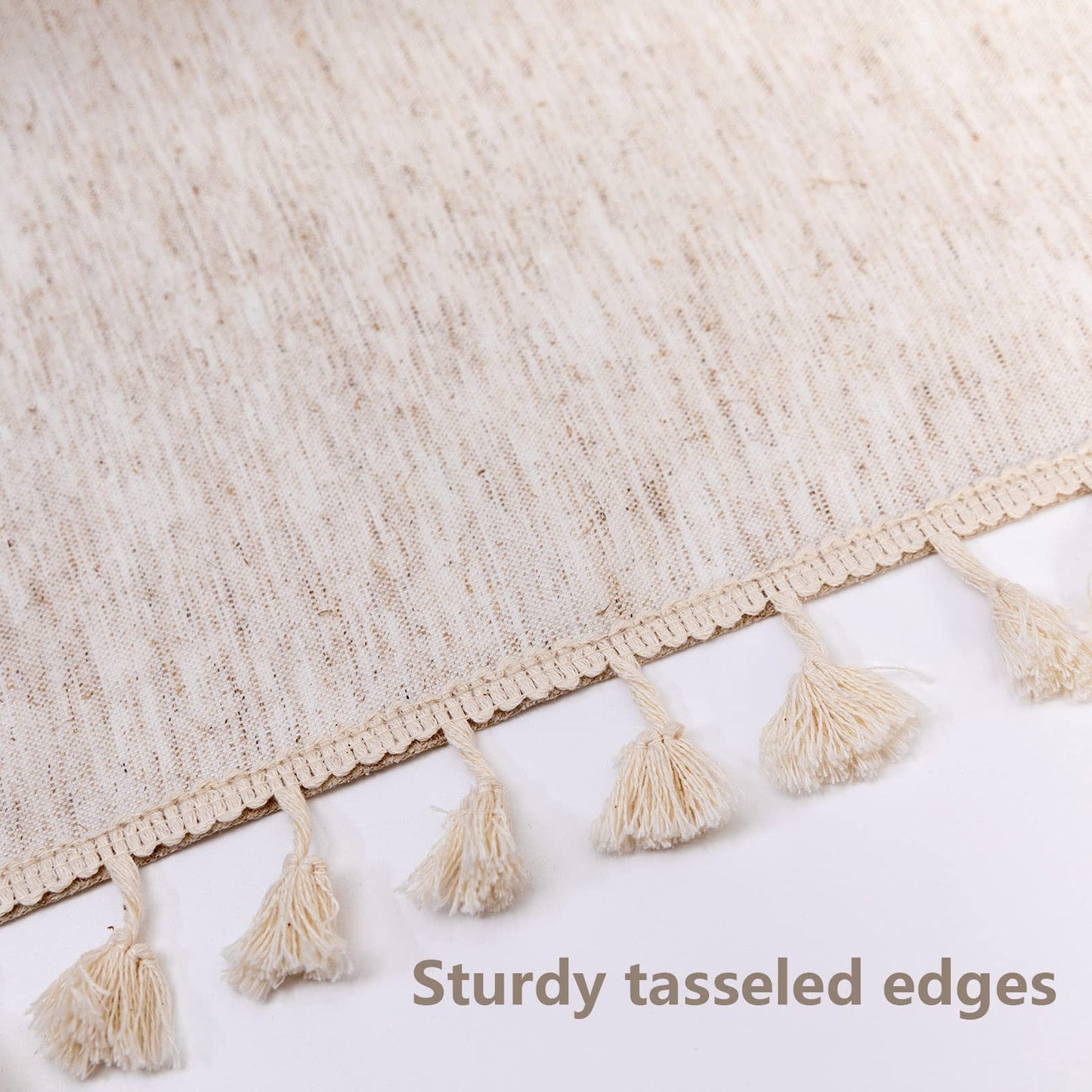 MYSKY HOME Table Cloth 60 in Round Cotton Tablecloth, Heavy Duty Linen Look Waterproof Tablecloths Farmhouse Tablecloth, Soft and Wrinkle Free Table Cover with Beige Tassels for Kitchen Dining, Party